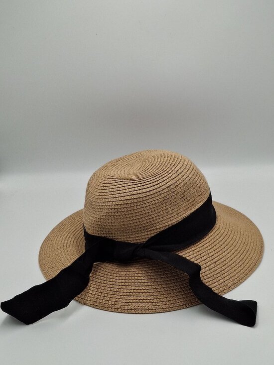 Furtalk Wide-Brim Straw Sun Hat With Black Ribbon Bow Summer Beach Hat main image 9